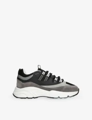 CLEENS Aero Runner Leather, Suede and Mesh Trainers - EUR 42 / 8 UK MEN in BLK/GREY – Mens | Trainers | Lace up trainers