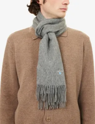 BARBOUR Plain Logo-Embroidered Lambswool Scarf detail 2