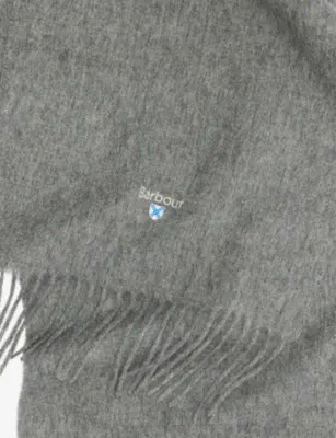 BARBOUR Plain Logo-Embroidered Lambswool Scarf detail 3