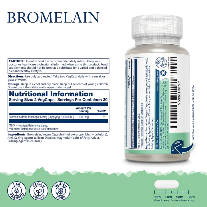 Solaray Bromelain 1000mg, Pineapple Enzyme & Digestive Support - 60 Vegan Capsules detail 2
