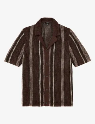 REISS Farin Crochet-Stripe Stretch-Knit Shirt