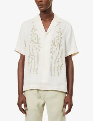 FRESCOBOL CARIOCA Alves Palm Short-Sleeve Linen Shirt detail 3