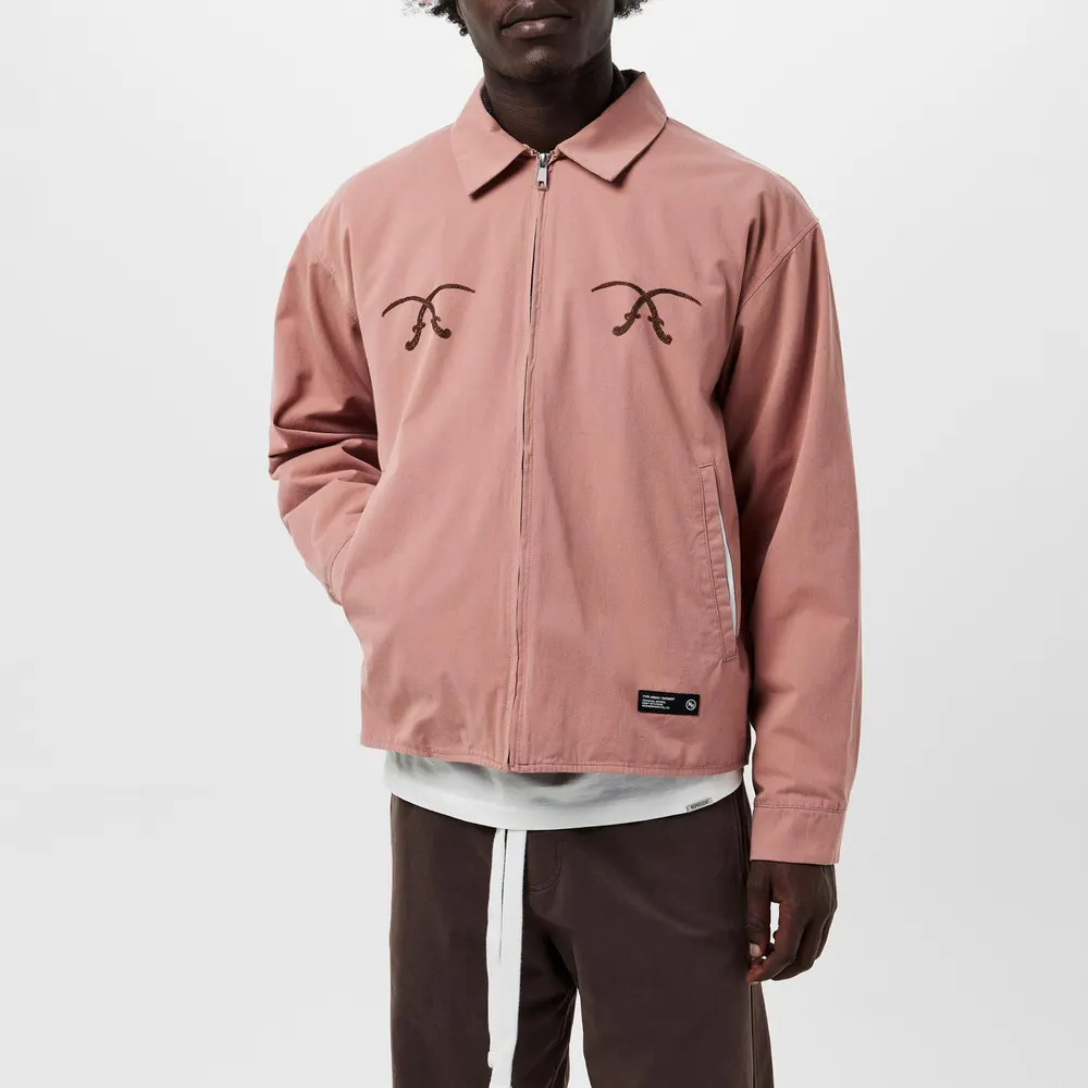 Neighborhood Men's Neighbourhood Zip Front Ribbed Harrington Jacket in Pink, additional product view 3