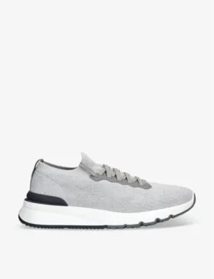 BRUNELLO CUCINELLI Brand-embossed knitted fabric low-top trainers - EUR 43 / 9 UK MEN in GREY/OTHER – Mens | Trainers | Lace up trainers