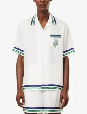 CASABLANCA Hotel Collar Short-Sleeve Silk Shirt detail 3