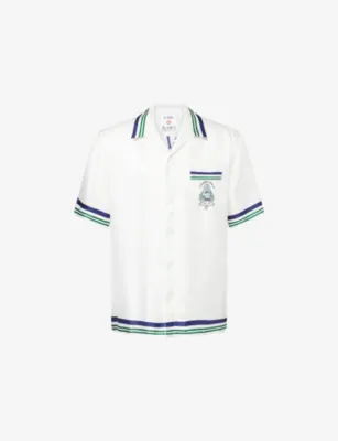 CASABLANCA Hotel Collar Short-Sleeve Silk Shirt
