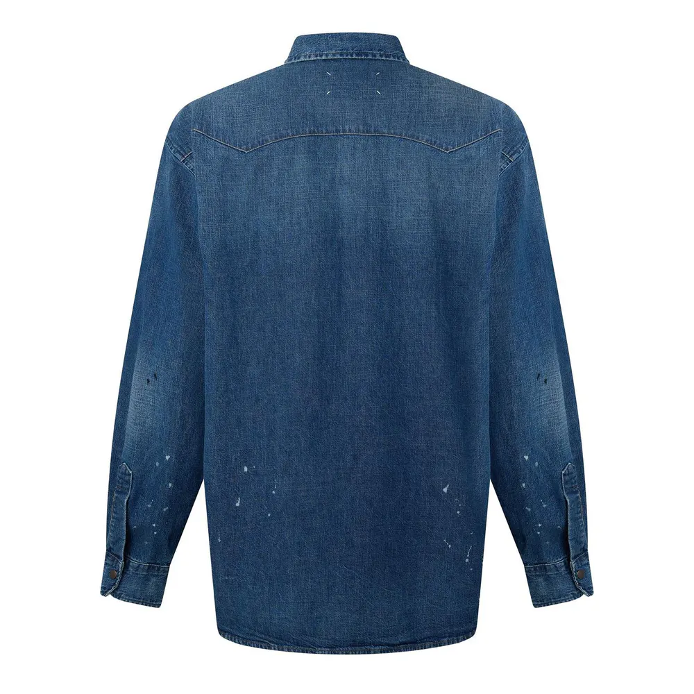 Maison Margiela Bicolour Denim Shirt in Old Blue Spots, additional product view 2