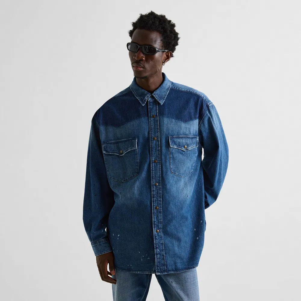 Maison Margiela Bicolour Denim Shirt in Old Blue Spots, additional product view 3