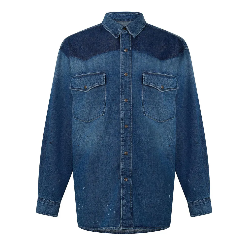 Maison Margiela Bicolour Denim Shirt in Old Blue Spots – Clothing
