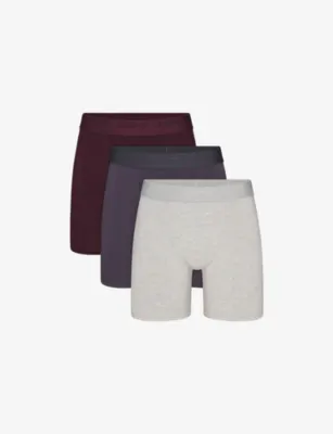 SKIMS Branded-Waistband Pack of Three Stretch-Jersey Boxer Briefs