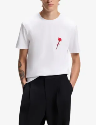 HUGO Branded Rose Cotton-Jersey T-Shirt detail 3