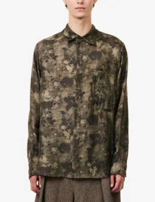 UMA WANG Tab Floral-Pattern Woven Shirt in GREEN/GREY, additional product view 3