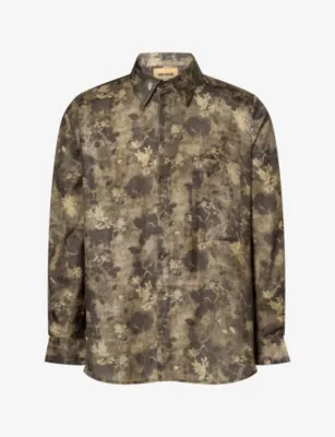 UMA WANG Tab Floral-Pattern Woven Shirt in GREEN/GREY – Mens | Shirts | Casual Shirts | Long-sleeved