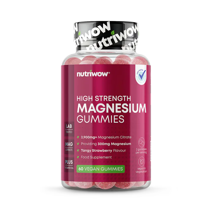 Nutriwow High Strength Magnesium Gummies – 300mg from 2900mg Mag Citrate, 60 Gummies