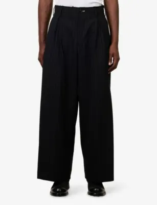KHOKI Pleats Pinstripe Wool-Blend Trousers in BLACK, additional product view 3