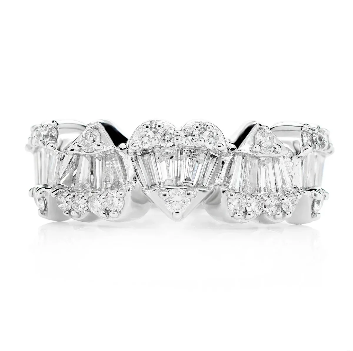 For Him Five Baguette and Round Diamond Heart Ring in White Gold / Lab Grown Diamond – Ring