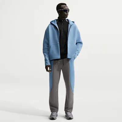 Nike Tech Men's Colour-Block Open-Hem Fleece Trousers - Pencil Point/Work Blue/Black/Black