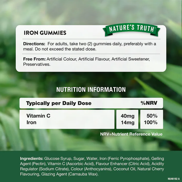 Nature's Truth Iron 14mg - Cherry Flavour - 60 Vegan Gummies detail 3