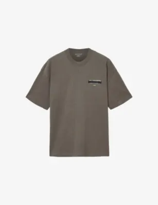 ALLSAINTS Redact Embroidered-Box Cotton T-Shirt - Forest Green detail 3