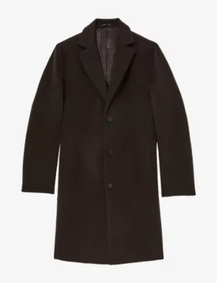 REISS Knight Single-Breasted Wool-Blend Coat - DARK BROWN