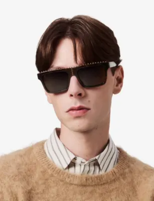CHRISTIAN LOUBOUTIN LB0023 Roller Rectangle-Frame Acetate Sunglasses in DARK HAVANA/ GREEN, additional product view 2