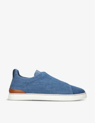 ZEGNA Triple Stitch contrast-sole denim low-top trainer - EUR 42.5 / 8.5 UK MEN in Blue – Mens | Trainers | Lace up trainers
