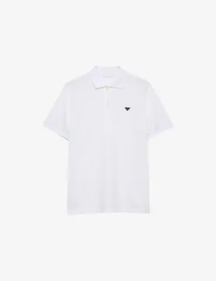 PRADA Triangle-Logo Cotton-Piqué Polo Shirt - LIGHT BLUE detail 2