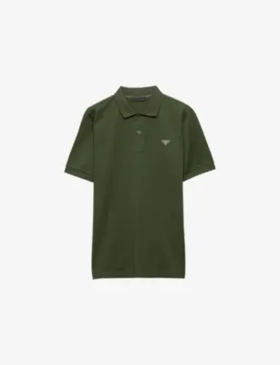 PRADA Triangle-Logo Cotton-Piqué Polo Shirt - LIGHT BLUE detail 3