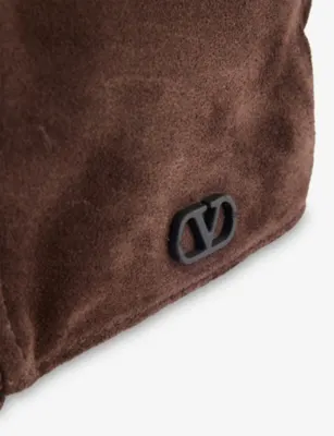 VALENTINO GARAVANI Logo-Plaque Curved-Peak Leather Cap - L in Testa Di Moro/nero, additional product view 2