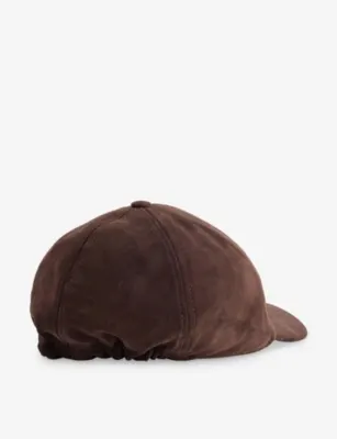VALENTINO GARAVANI Logo-Plaque Curved-Peak Leather Cap - L in Testa Di Moro/nero, additional product view 3