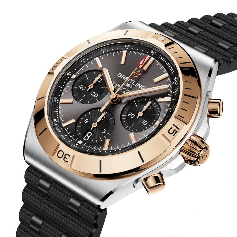 Breitling Chronomat B01 Chronograph 42mm Mens Watch 18k Red Gold Rubber detail 2