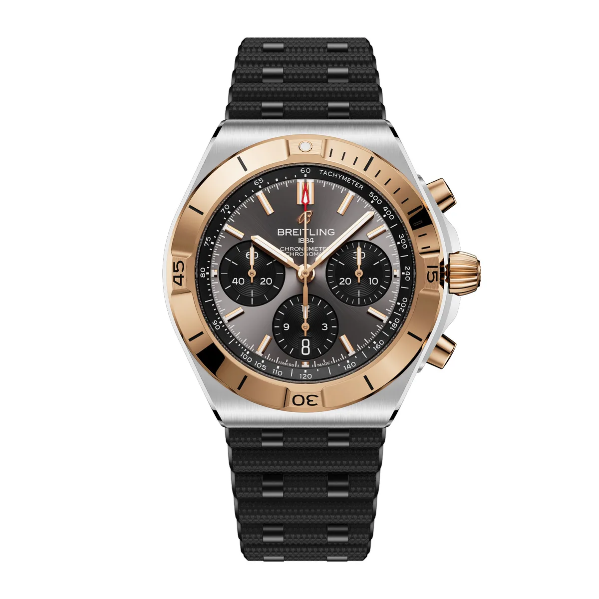 Breitling Chronomat B01 Chronograph 42mm Mens Watch 18k Red Gold Rubber