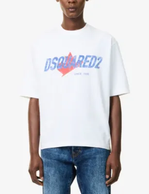 DSQUARED2 Maple Logo-Print Cotton T-Shirt in WHITE, additional product view 3