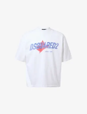 DSQUARED2 Maple Logo-Print Cotton T-Shirt in WHITE – Mens | Tops & t-shirts | T-Shirts | Plain T-Shirts