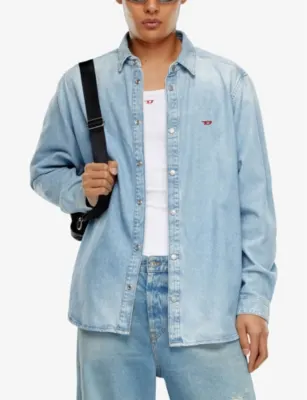 DIESEL D-Simple logo-embroidered denim shirt detail 3