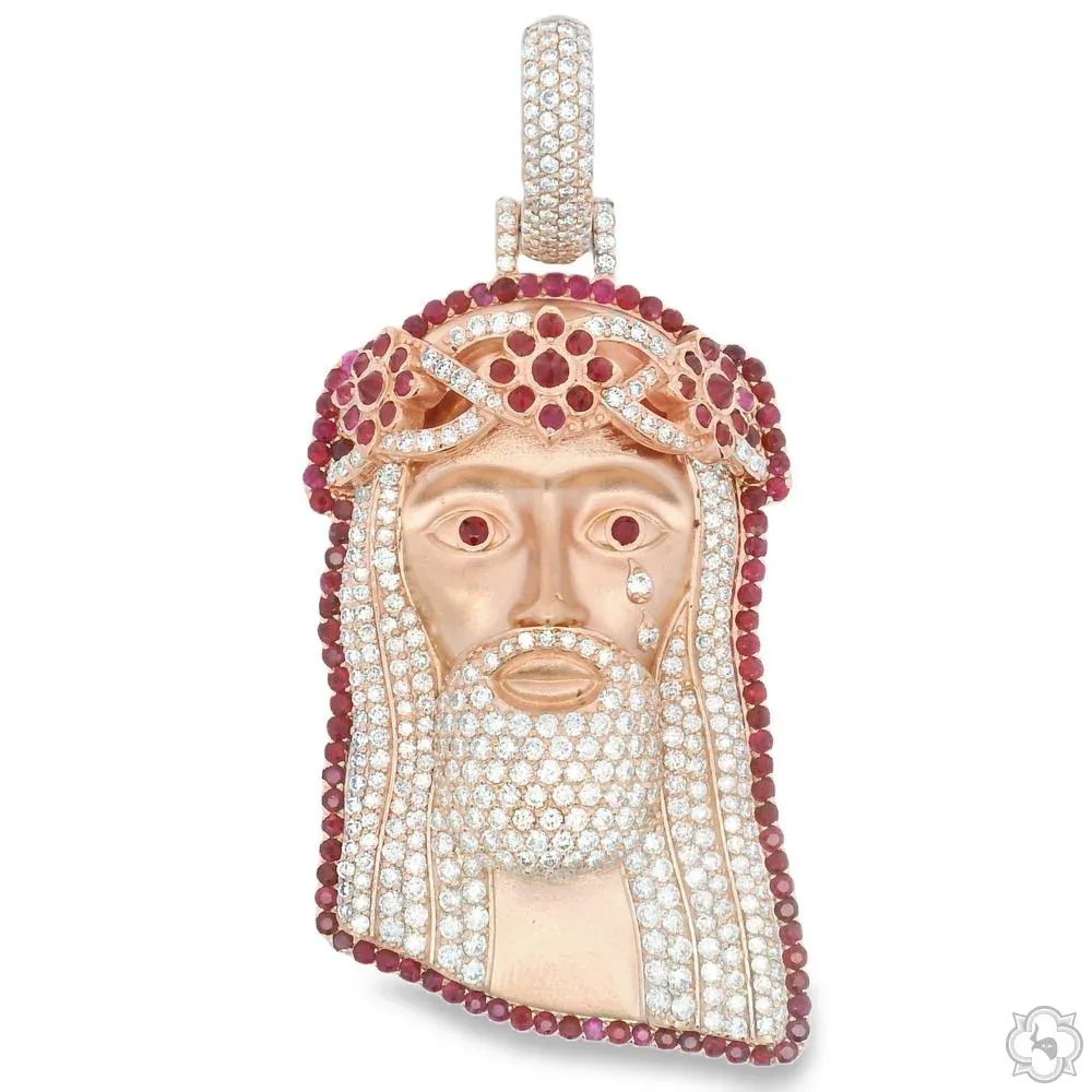RINA - For Him FACTORY For Him Ruby and Diamond Crowned Jesus Pendant -Medium 70174 in Rose Gold – Pendant