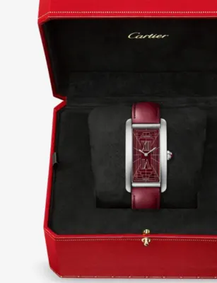CARTIER Tank Américaine Large Model, Platinum And Leather Automatic Watch&nbsp;&nbsp; in PLATINUM, additional product view 3
