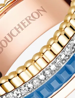 BOUCHERON Quatre Blue Edition 18ct rose-gold, yellow-gold, white-gold, ceramic and 0.24ct diamond ring - 55mm detail 2