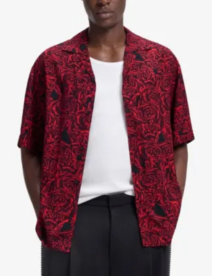 HUGO Rose-Print Oversized-Fit Woven Shirt detail 3