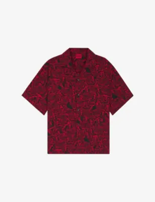 HUGO Rose-Print Oversized-Fit Woven Shirt