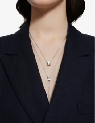 BOUCHERON Quatre Double White Edition large 18ct white-gold, white hyceram and 0.24ct round-brilliant cut diamonds pendant necklace detail 2