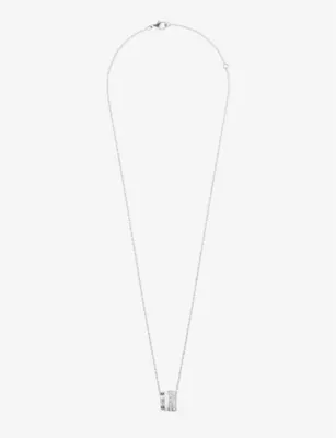 BOUCHERON Quatre Double White Edition large 18ct white-gold, white hyceram and 0.24ct round-brilliant cut diamonds pendant necklace detail 3