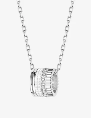 BOUCHERON Quatre Double White Edition large 18ct white-gold, white hyceram and 0.24ct round-brilliant cut diamonds pendant necklace