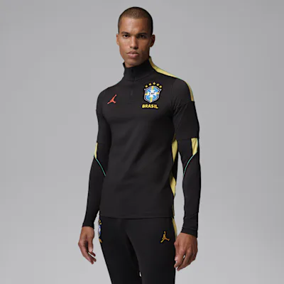 Jordan Brazil Strike Men's Jordan Dri-FIT Football Knit Drill Top - Black/Yellow Pulse/Infrared 23