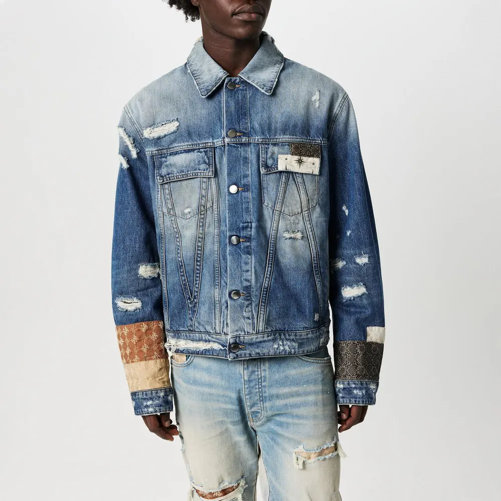 Amiri Men's Airpatch Trucker Distressed Long Sleeve Denim Jacket detail 3