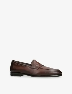 SANTONI Carlo Leather Penny Loafers - EUR 43.5 / 9.5 UK MEN in Dark Brown, additional product view 2