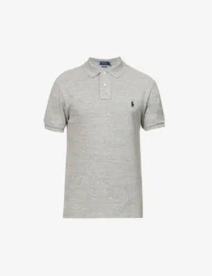 POLO RALPH LAUREN Short-sleeved logo-embroidered slim-fit cotton-piqué polo shirt - CANTERBURY HEATHER