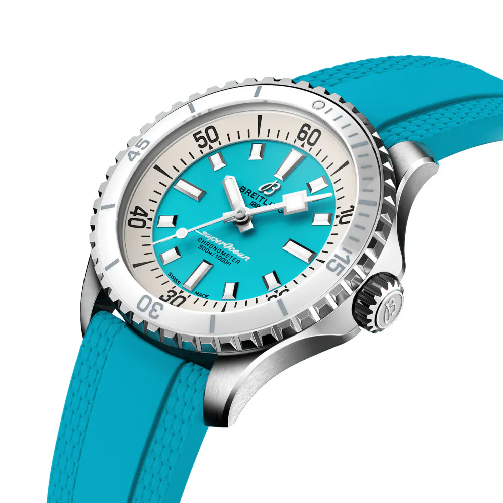 Breitling Superocean Automatic 36 Stainless Steel Turquoise Rubber Watch detail 3