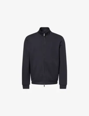 EMPORIO ARMANI Monogram-Pattern High-Neck Cotton-Blend Track Jacket
