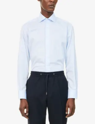 CORNELIANI Long-Sleeve Wrinkle-Free Cotton Shirt detail 3